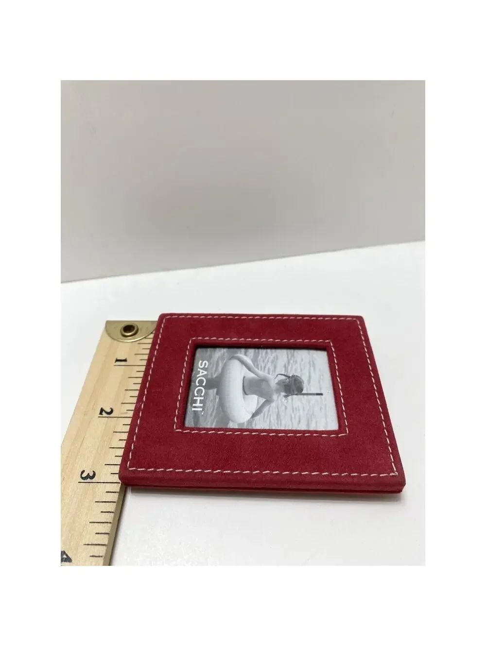Small Red Photo Frame Felt Material Stich Border, 4in x 3in, SACCHU Brand New!